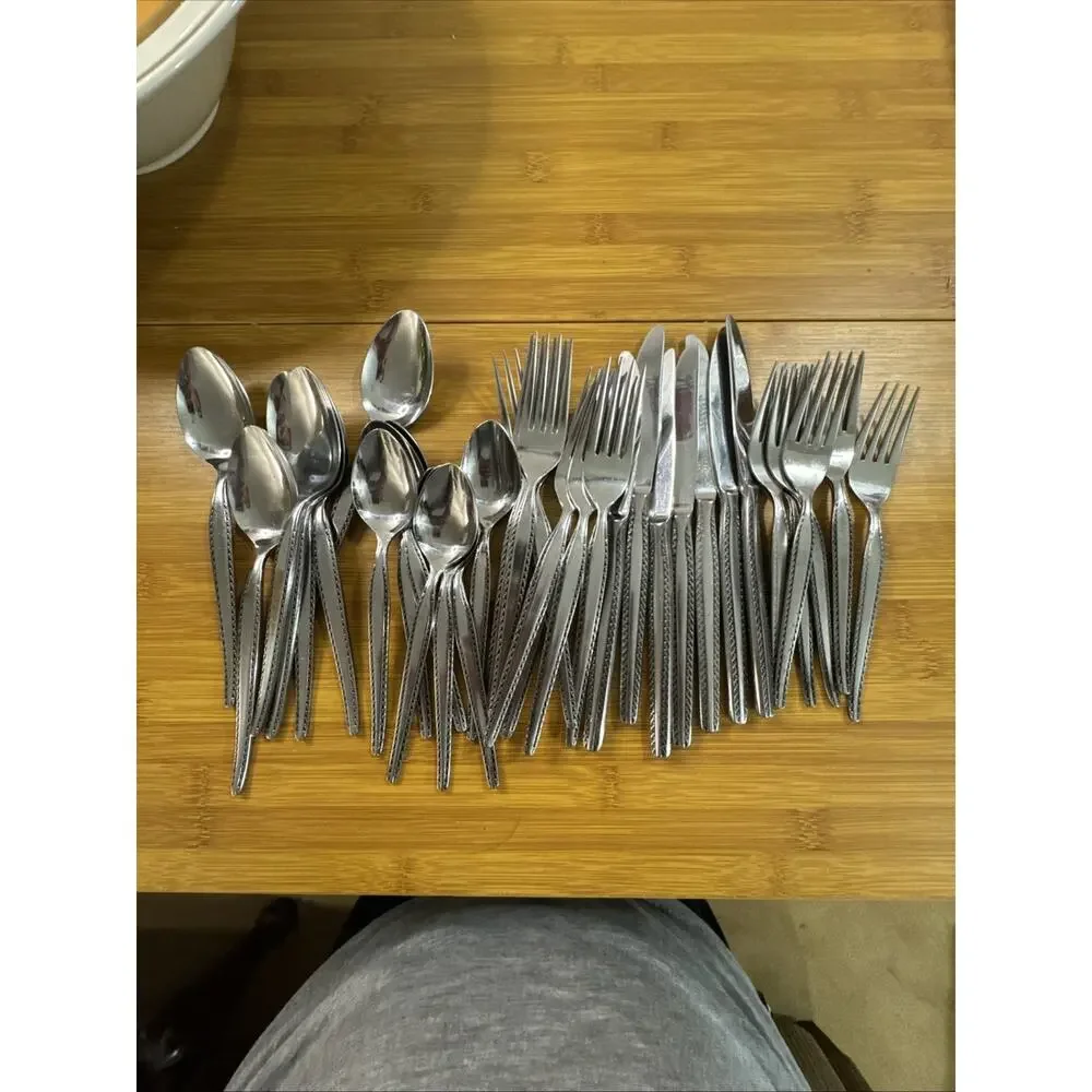 Vintage National Stainless GRANADA Flatware Set 35 Pc MCM Silverware - 7 Place